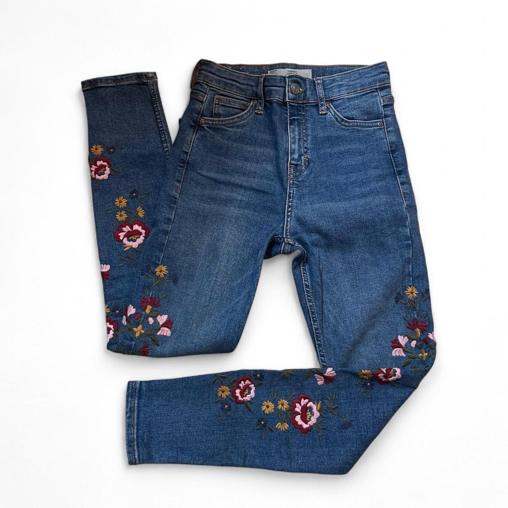 Topshop Moto Jamie Embroidered Floral Jeans 25